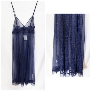 Zara Sheer Blue Polka Dot Midi Slip Dress
